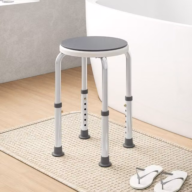 HOMCOM 360 Degree Swivel Shower Stool with Non-Slip Feet and Height Adjustable Legs, Grey