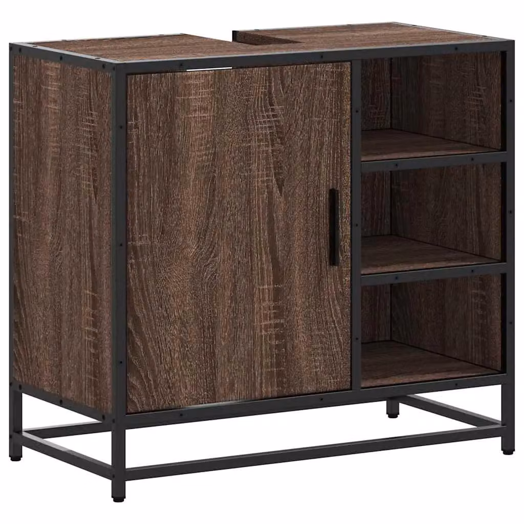 Berkfield Home Brown Oak Bathroom Sink Cabinet, W: 65 cm, D: 33 cm, H: 60 cm – 2