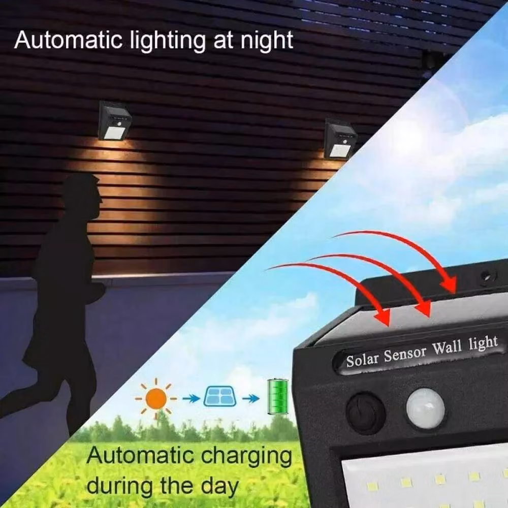 FLAVORA 2 Pack LED Solar Outdoor Garden Security Wall Lamps in Black with Motion Sensor – 6