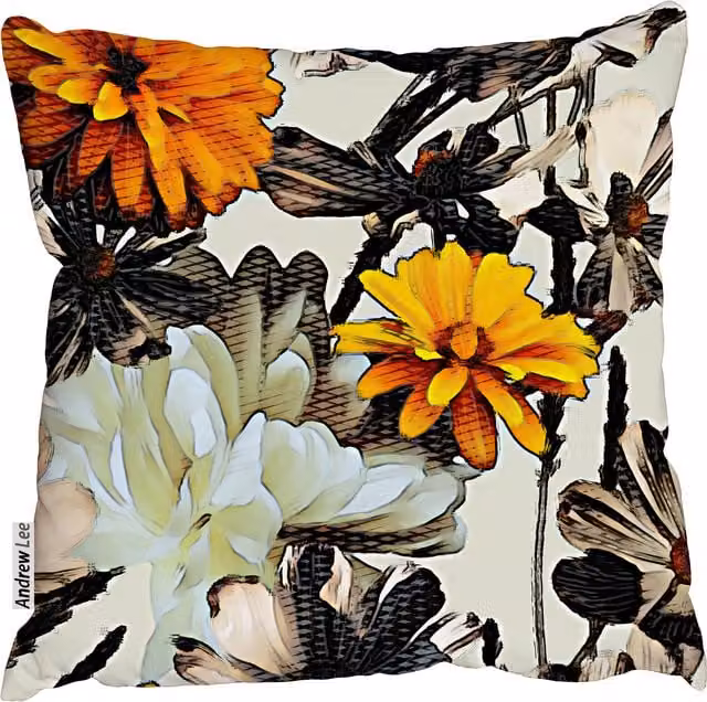 Benjamin Tate Design LTD Vintage Floral Cushion with White Peonies and Gold Orange Asters, Multicolour, W/D/H: 60 x 60 x 60 cm