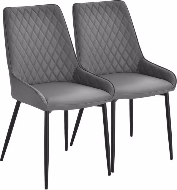 NESTLUNE Set of 2 Quilted PU Leather Dining Chairs in Grey