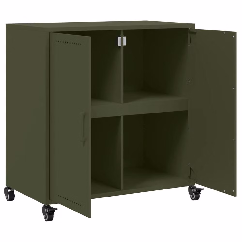Berkfield Home Industrial Metal Sideboard in Matt Olive Green, W/D/H: 68.5 x 39 x 72 cm – 4
