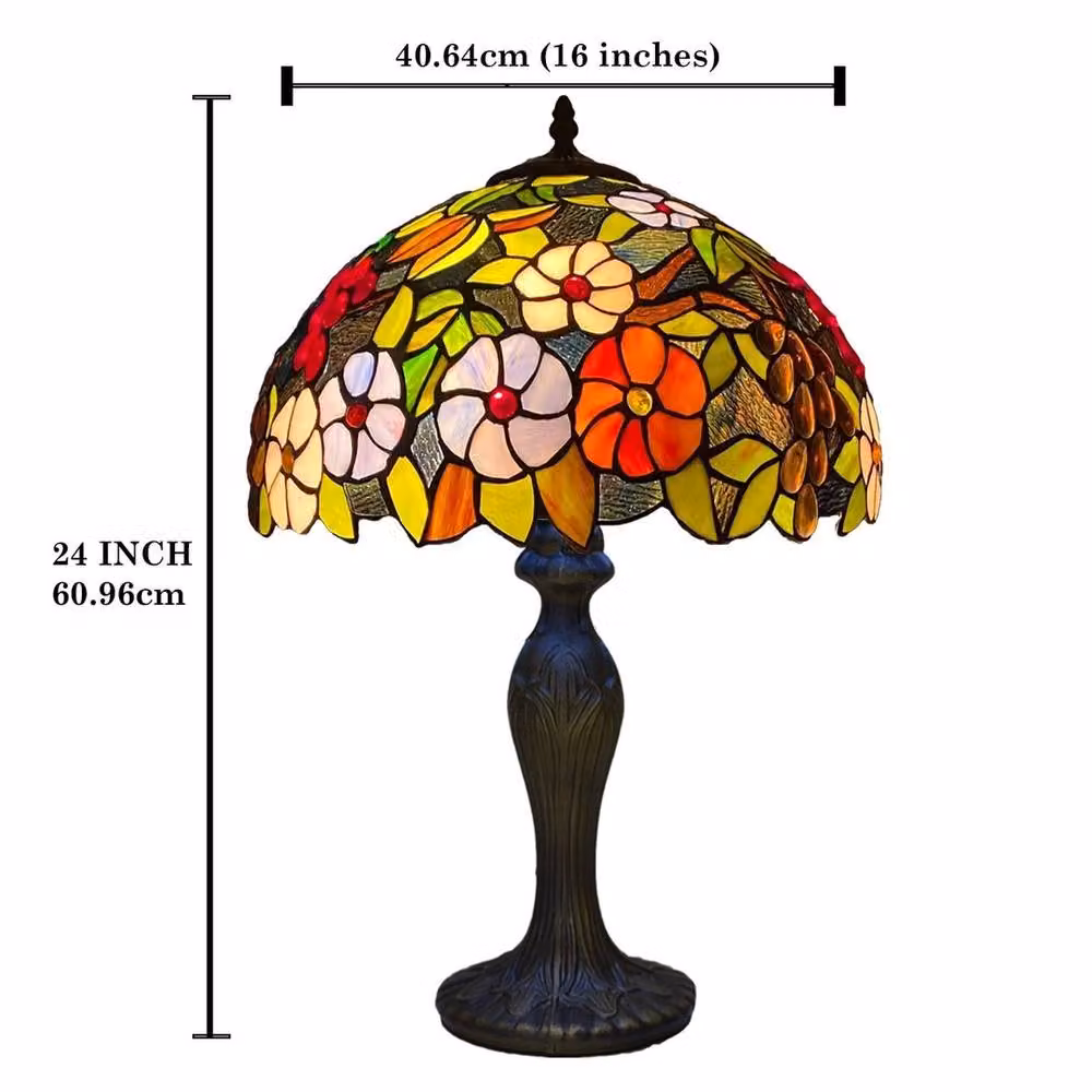 NESTLUNE Tiffany Style Handcrafted Art Nouveau Table Lamp, Multicolour Glass and Metal, Height: 40.64 cm – 2