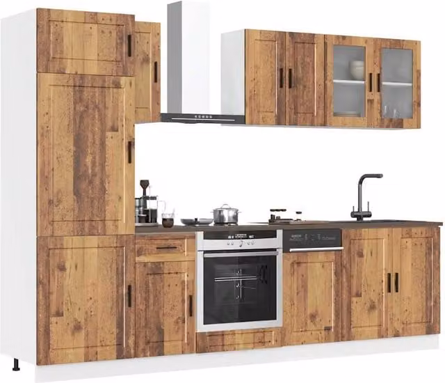 Berkfield Home Kalmar 8 Piece Rustic Kitchen Cabinet Set in Brown Engineered Wood – 1