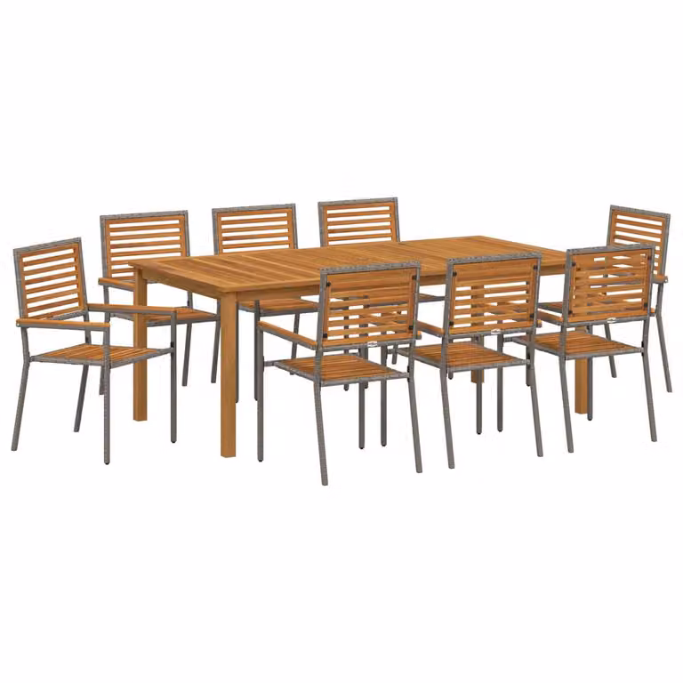 Berkfield Home 9 Piece Grey Poly Rattan and Acacia Wood Garden Dining Set