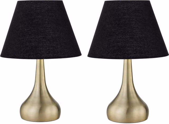 First Choice Lighting Romana Set of 2 Antique Brass Touch Table Lamps with Black Fabric Shades – 1