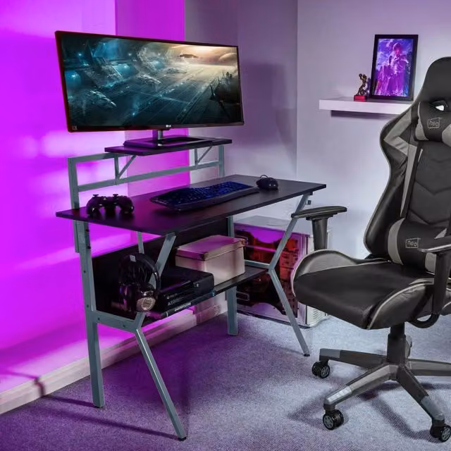 Neo 2 Tier Ergonomic Gaming Desk in Grey