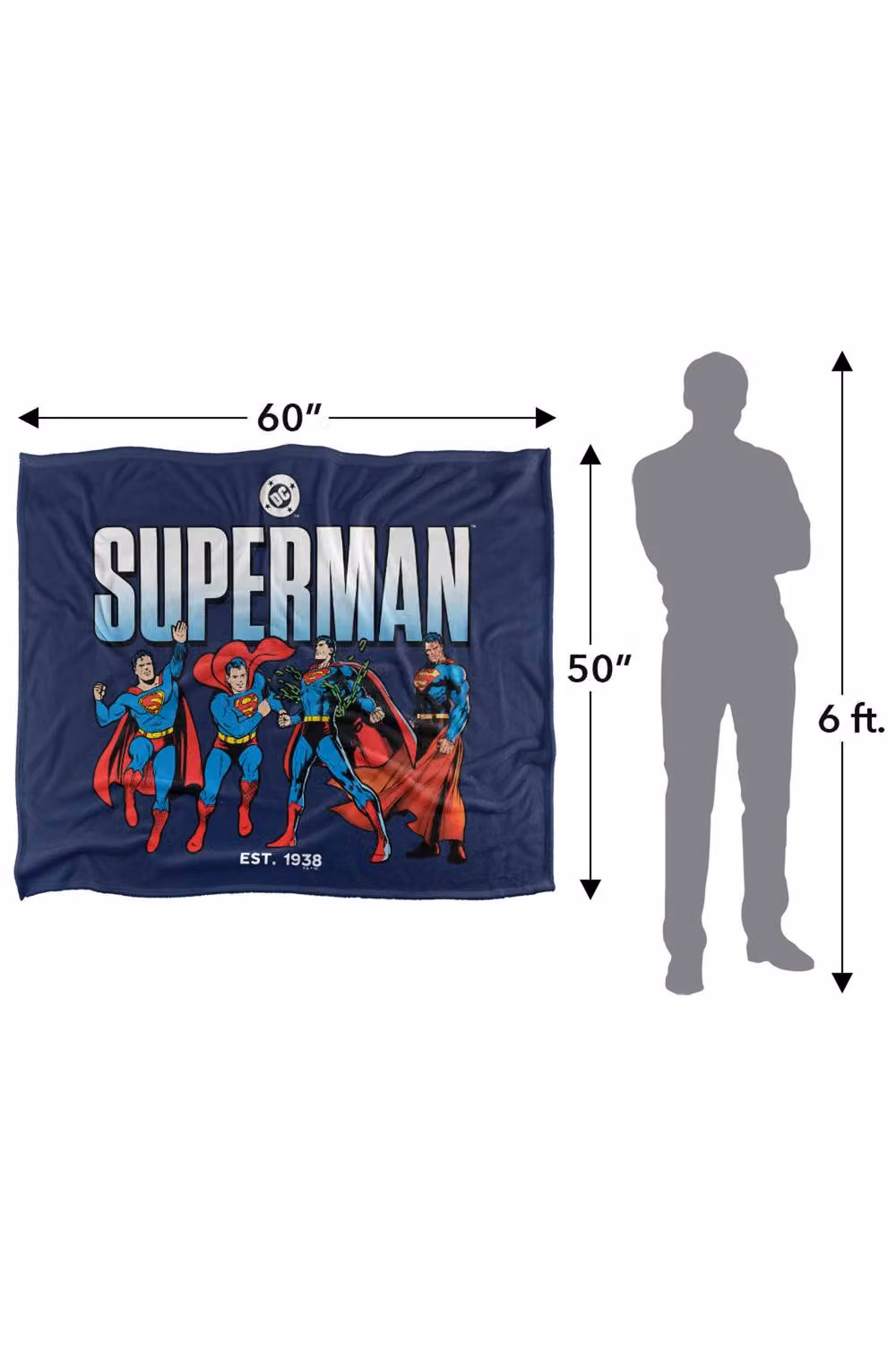 Warner Bros. Superman Across The Years Line Up Super Soft Fleece Throw Blanket, Multicolour, W: 152 cm, D: 127 cm – 8
