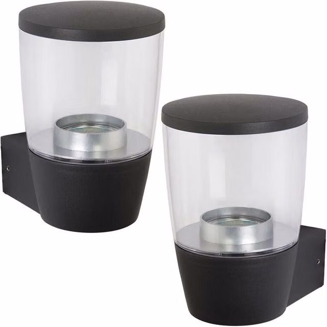 Loops 2 Pack Modern Round LED Outdoor Wall Light in Black with Cool White Light, IP44 Rated – 1