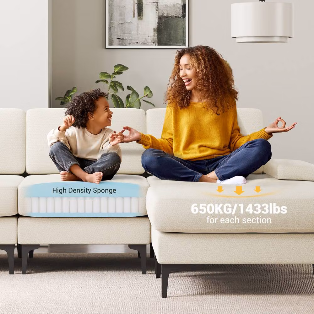 Dprodo 4 Seater L-Shape Corner Sofa Set in Beige Chenille Fabric – 4