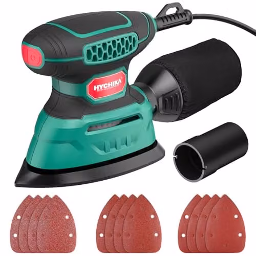 HYCHIKA 140W Detail Electric Mouse Sander in Green with 12 Sanding Sheets – 1