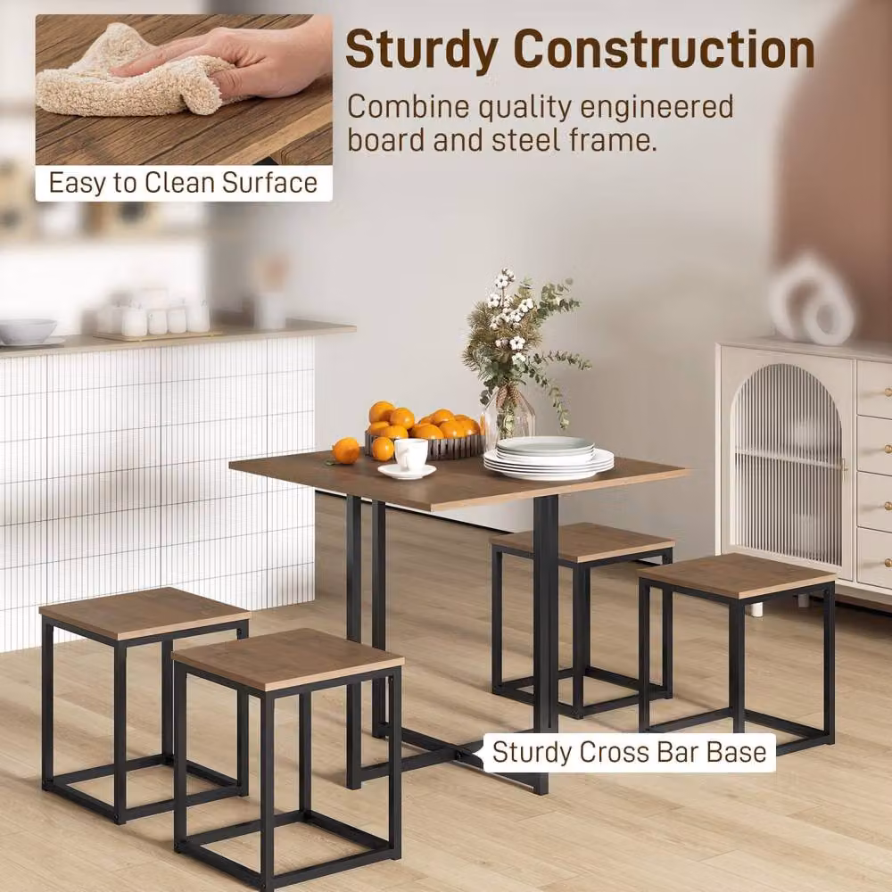 Wyld Haus Sajonia 5 Piece Industrial Square Dining Set in Black and Brown – 5