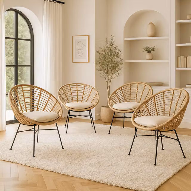 Homerepublic Boho Rattan and Metal Chairs in Black, Orange or Beige