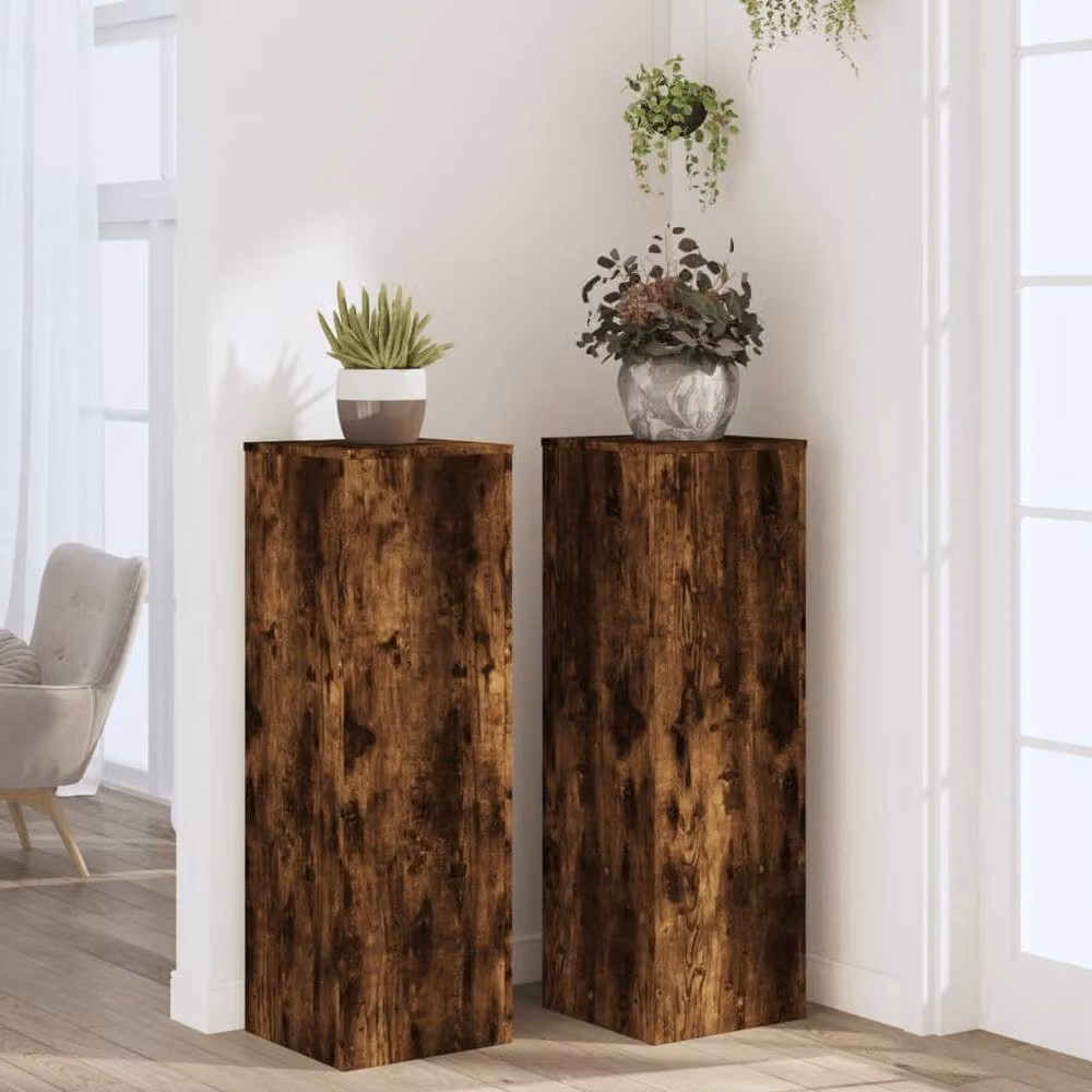 Berkfield Home Set of 2 Plant Stands in Smoked Oak Brown, W/D/H: 33 x 33 x 100 cm – 3