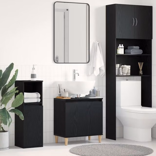 Berkfield Home Modern Black Oak Sink Cabinet, W: 58 cm, D: 33 cm, H: 60 cm – 1