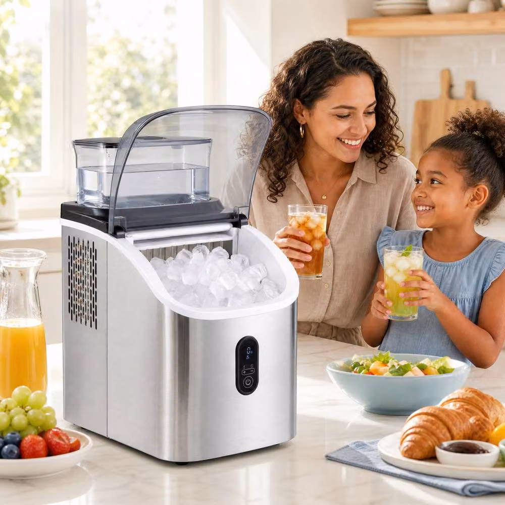 Costway Silver Countertop Ice Cube Maker with External Water Tank and Timer – 2