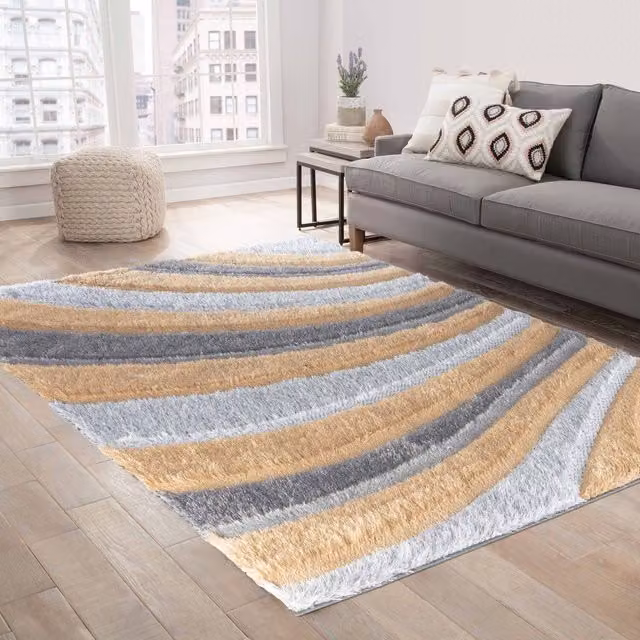 Desire Rugs Modern Soft Waves Shimmer Shaggy Area Rug, Yellow/Multicolour, W: 200 cm, D: 290 cm