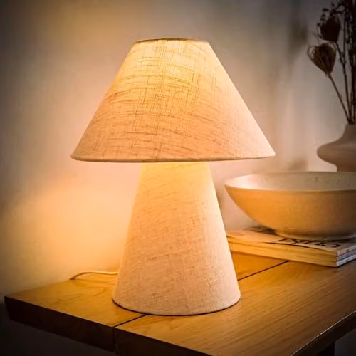 ValueLights Gigi Tapered Fabric Table Lamp in Beige – 2