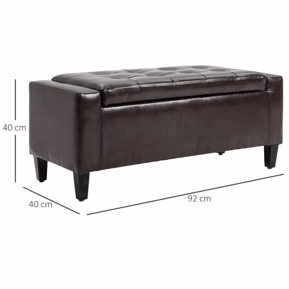 KORVIXA Brown PU Leather Storage Ottoman Bench Footrest Stool, W/D/H: 100 x 100 x 100 cm – 2