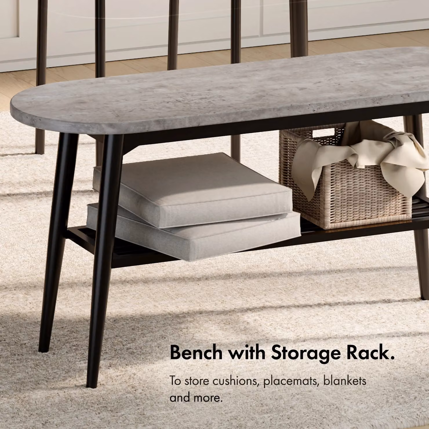 VonHaus Concrete Effect Dining Set with Table, Bench and 4 Chairs in Grey and Black, W/D/H: 110 x 70 x 75 cm – 5