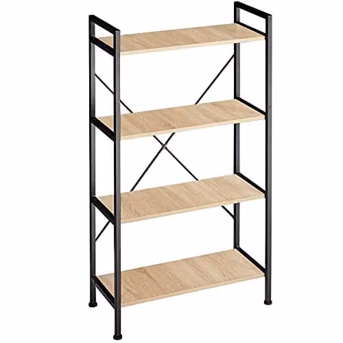tectake Leeds 4-Tier Modern Bookcase with Adjustable Shelves in Brown, W/D/H: 67.5 x 31.5 x 121.5 cm