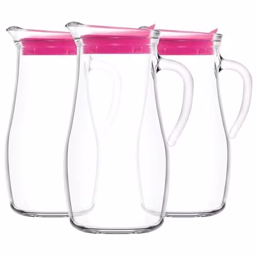 LAV Misket Glass Water Jugs with Lid, Pack of 3, Transparent, 1.8 l – 1