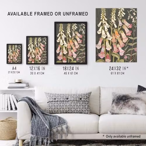 Artery8 Foxglove Flowers Floral Botanical Framed Wall Art Print, Multicolour, H 29.7 cm x W 21.0 cm x D 0.5 cm – 3