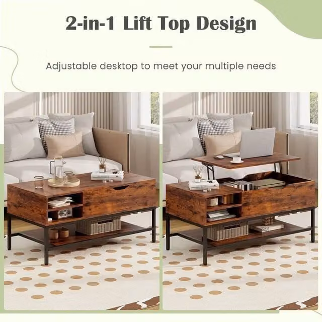 PAWNORA Industrial Brown Rectangular Wood Coffee Table for your Living Room – 1