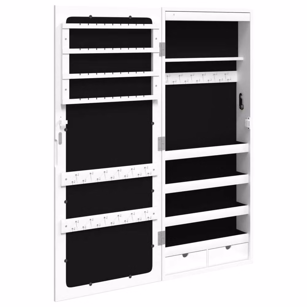 Berkfield Home Mirror Jewellery Cabinet with LED Lights, Wall Mounted, White, W/D/H: 37.5 x 10.0 x 90.0 cm – 3
