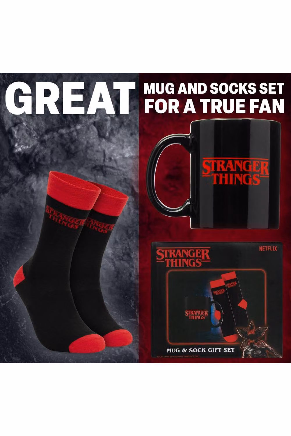 Get Trend Stranger Things Mug and Socks Set, Red and Black, 315ml – 5