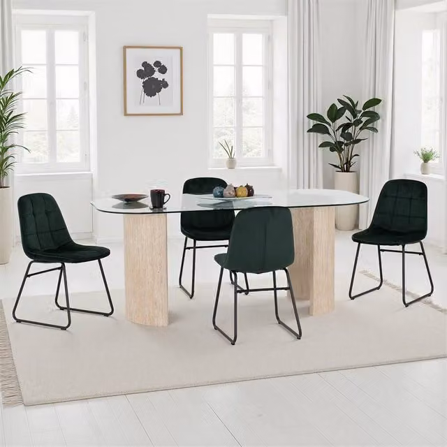 Seconique Modena Dining Set with Green Lukas Chairs and Oval Glass Table – 1