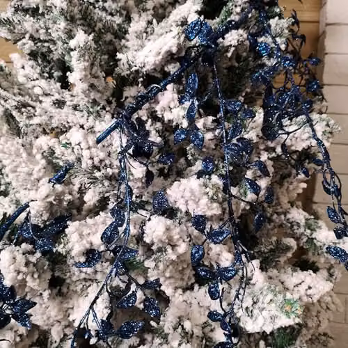 Samuel Alexander Midnight Blue Glitter Leaf Christmas Garland Decoration – 4
