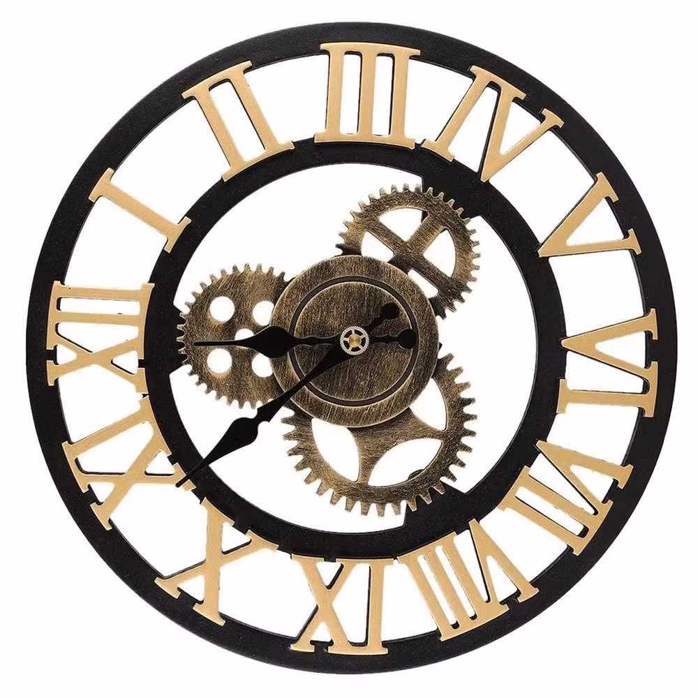 FLAVORA Gold Vintage Round Metal Wall Clock with Silent Analog Movement, Diameter: 50 cm – 6
