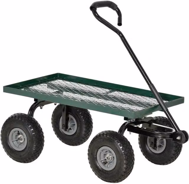 NESTLUNE Garden Trolley Cart with Pneumatic Wheels in Green – 1