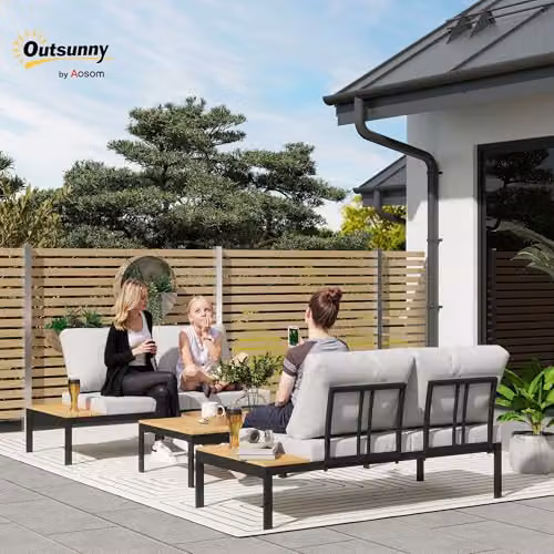 Outsunny 4 Piece L Shaped Garden Furniture Set with Upholstered Cushions and Coffee Table, Grey – 2
