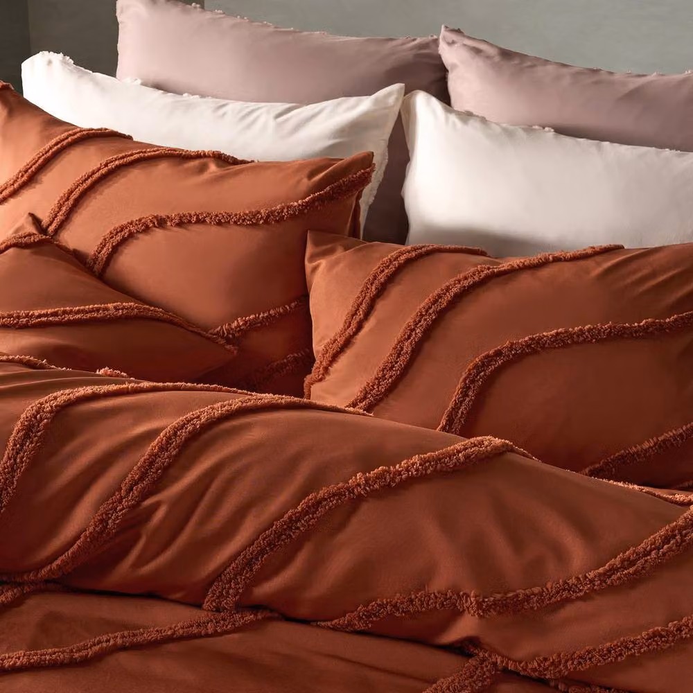 OHS Tufted Contour Single Bedding Set in Rust, including Duvet Cover and Pillowcase, W/D/H: 135 x 200 cm and 50 x 75 cm – 2