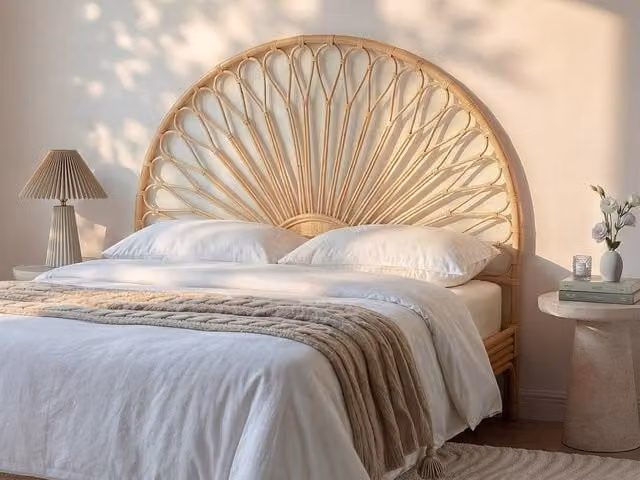 Vente-unique SOLIA Rattan Headboard in Light Oak, Width: 140 cm, Height: 135 cm – 1