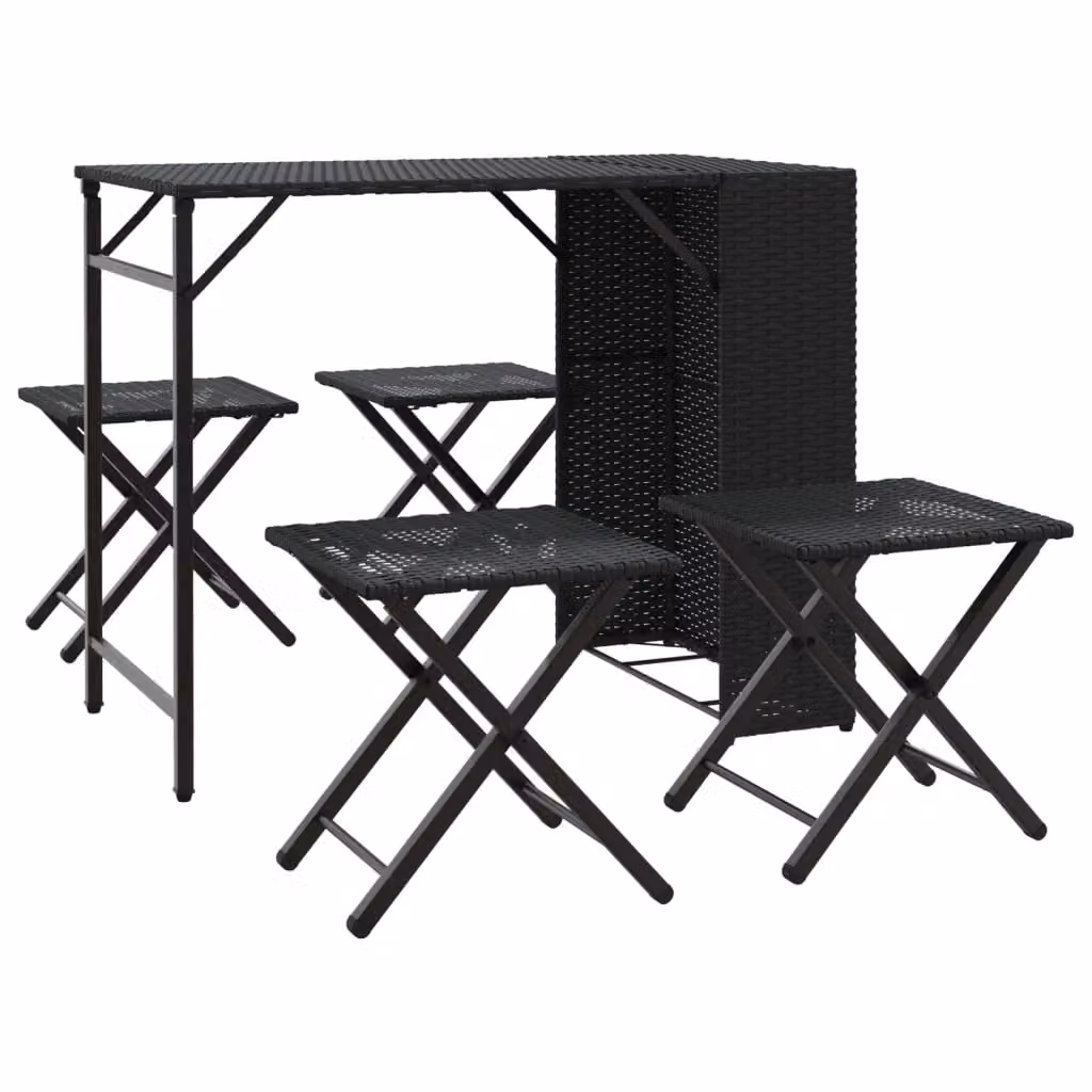 Berkfield Home 5 Piece Foldable Garden Dining Set in Black Poly Rattan – 2