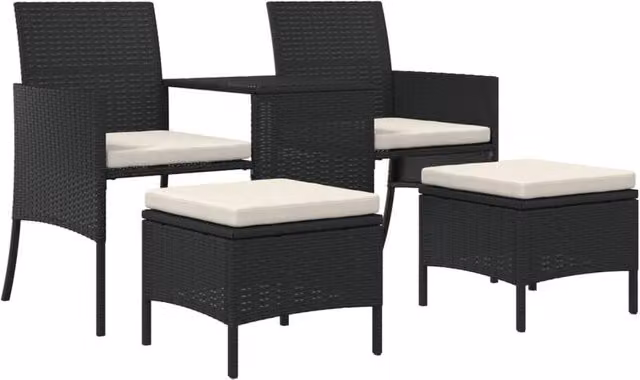 Berkfield Home Black Poly Rattan 2-Seater Garden Sofa Set with Coffee Table and Matching Ottomans