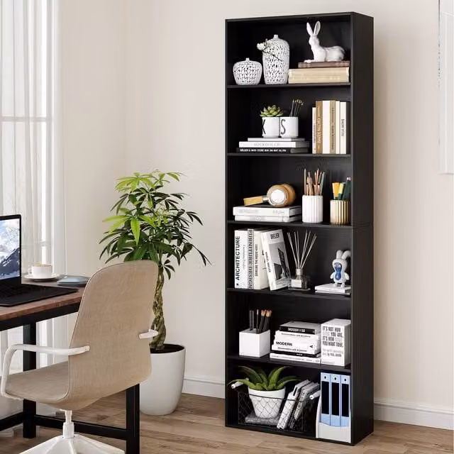 Costway Modern Open Bookcase Storage with Back Panel in Black