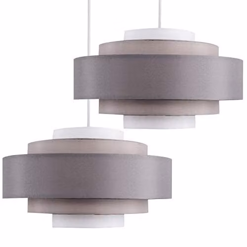 ValueLights Hampshire Modern 5 Tier Fabric Ceiling Pendant Shades in Grey and Yellow, Set of 2, Shade Width: 35 cm