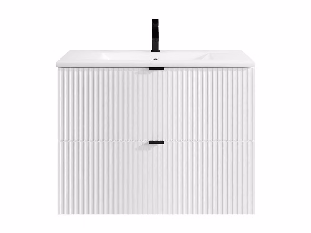 Vente-unique White Wall-Mounted Ribbed Cabinet with Freestanding Basin, W: 80 cm, D: 47 cm, H: 60 cm – 2