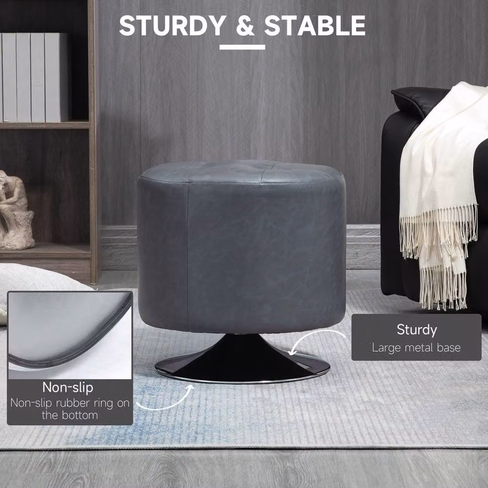 STILVORA Swivel Stool with Grey Faux Leather and Metal Base – 5