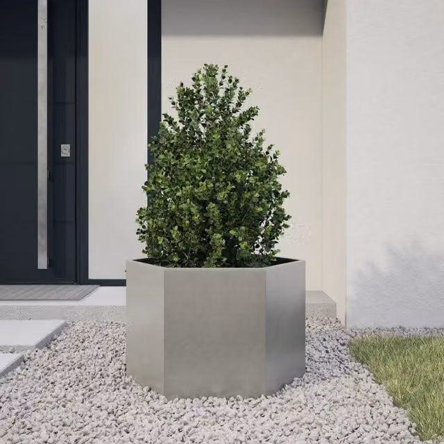 Berkfield Home Hexagon Garden Planter Tub in Silver Stainless Steel, W: 69 cm, D: 60 cm, H: 45 cm