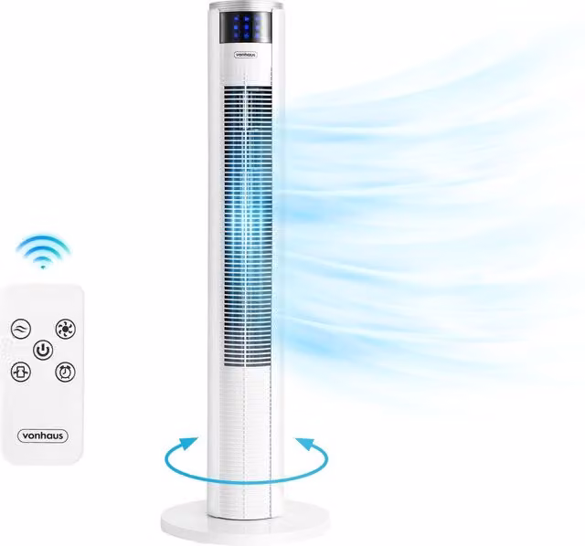 VonHaus White Tower Electric Fan with Timer, Remote Control and Oscillation
