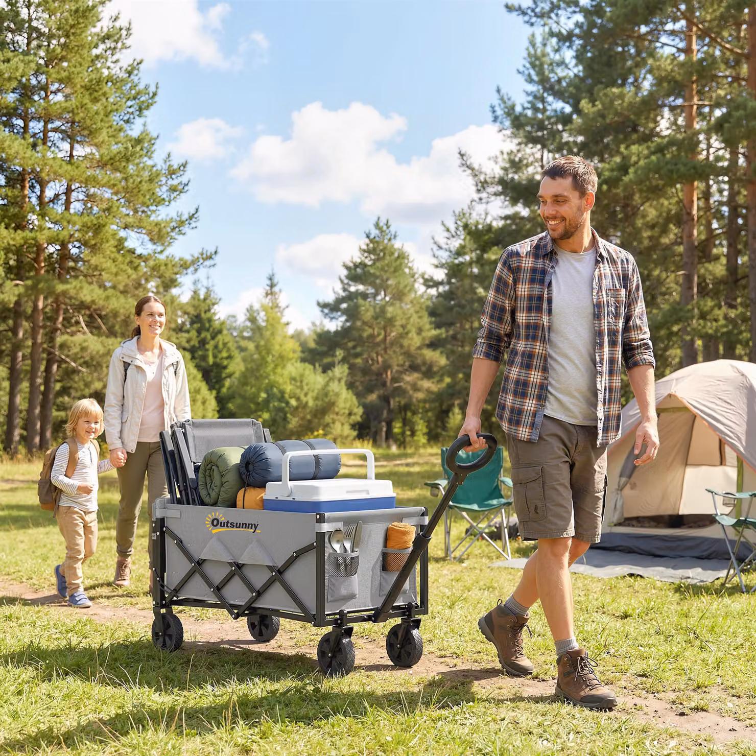 Outsunny Foldable Festival Trolley with Drop-Down Tailgate and Adjustable Handle, Grey – 2