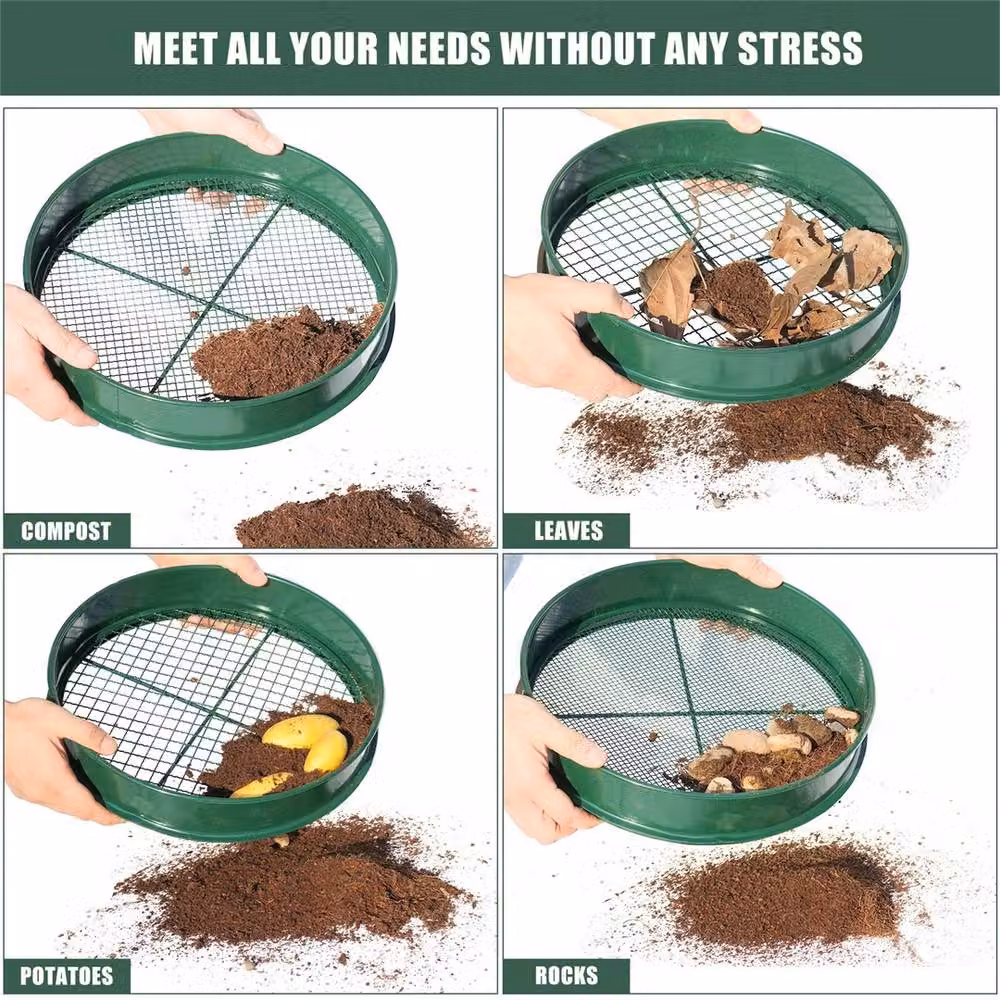Nordara Garden Metal Soil Sieve Riddle with 3/6/12mm Wire Mesh for Compost and Stone Sifting, Green, 1kg – 5