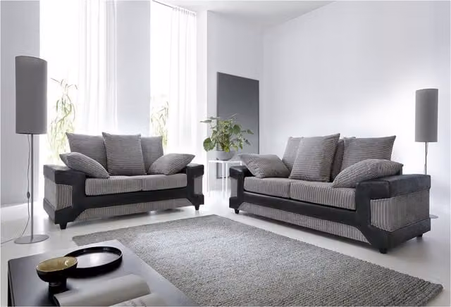 Furniture786Ltd Derby Jumbo Cord 3 and 2 Seater Sofa Set in Black and Grey Striped Upholstery