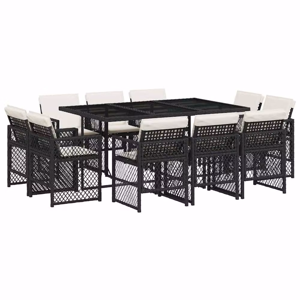 Berkfield Home 11 Piece Garden Dining Set with Black Poly Rattan and Cushions – 2