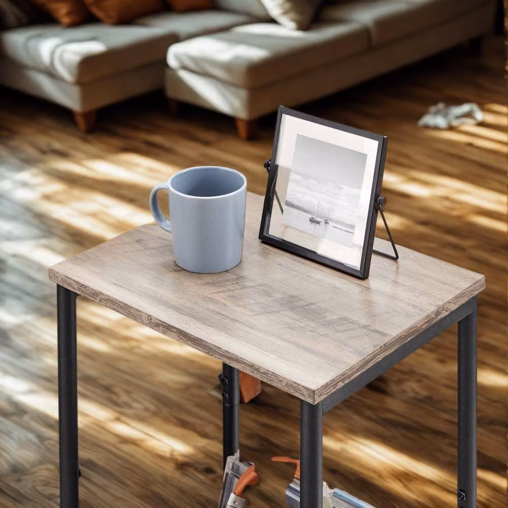 Pirlo Plush 2 Tier Side End Table with Steel Frame in Grey and Greige, W/D/H: 38.5 x 30 x 50 cm – 5